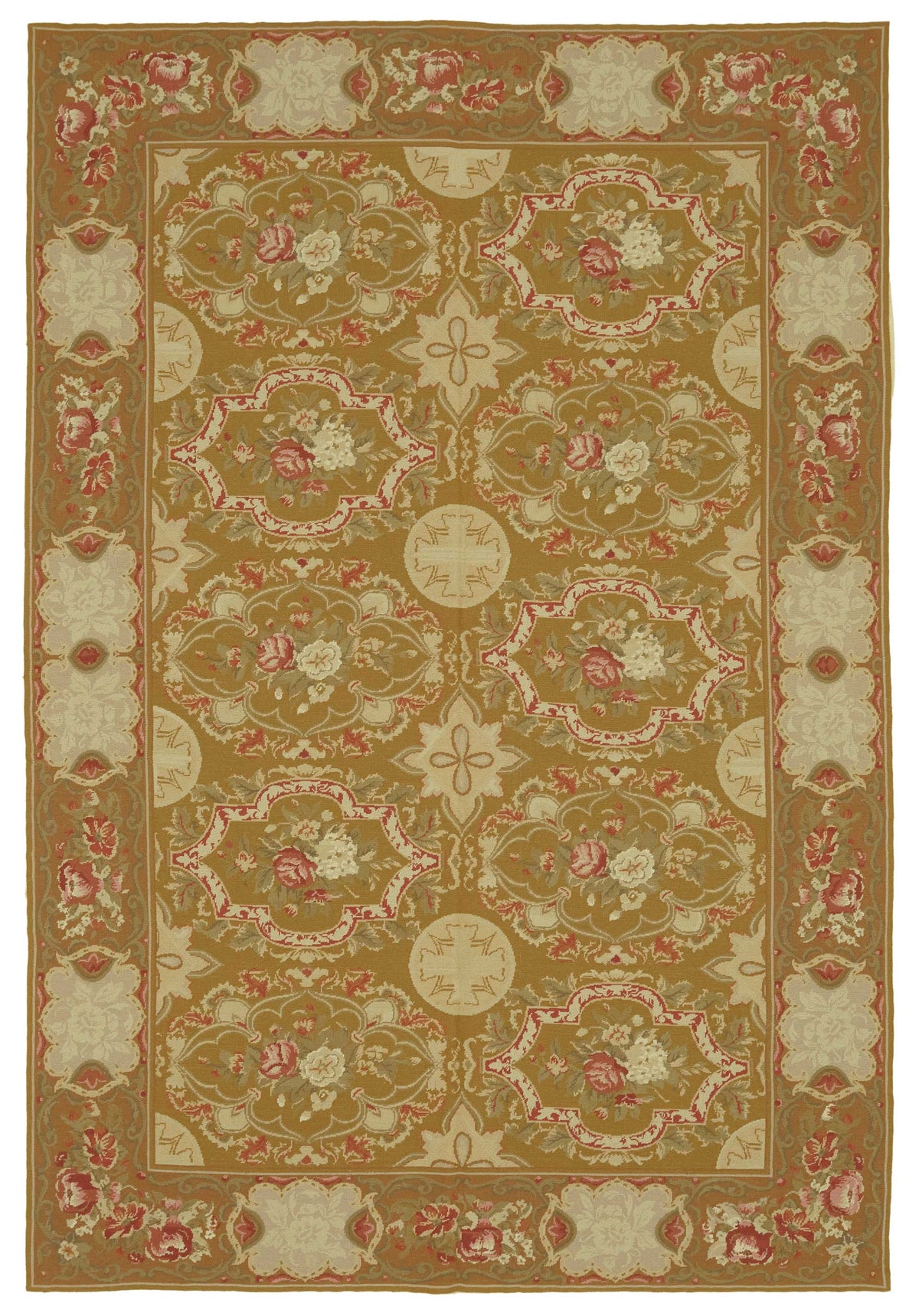 Mevri Needlepoint Altın Bej Çiçek Desenli El Dokuma Halı 181x273 cm