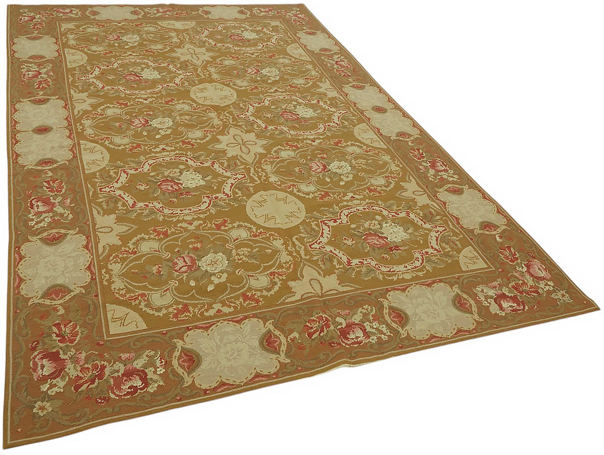 Mevri Needlepoint Altın Bej Çiçek Desenli El Dokuma Halı 181x273 cm – genel görünüm