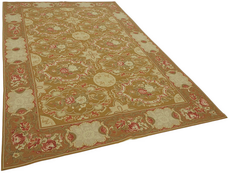 Mevri Needlepoint Gold Beige Floral Patterned Hand-Woven Rug 181x273 cm – overall view