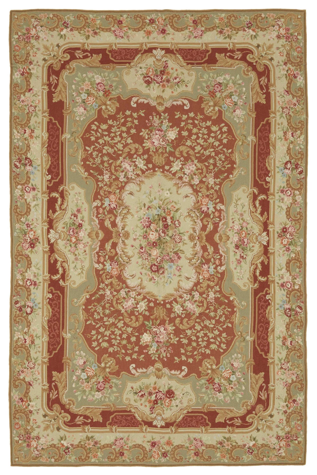 Mevri Kırmızı Bej Çiçek Desenli Yün Pamuk El Dokuma Halı 180x280 cm