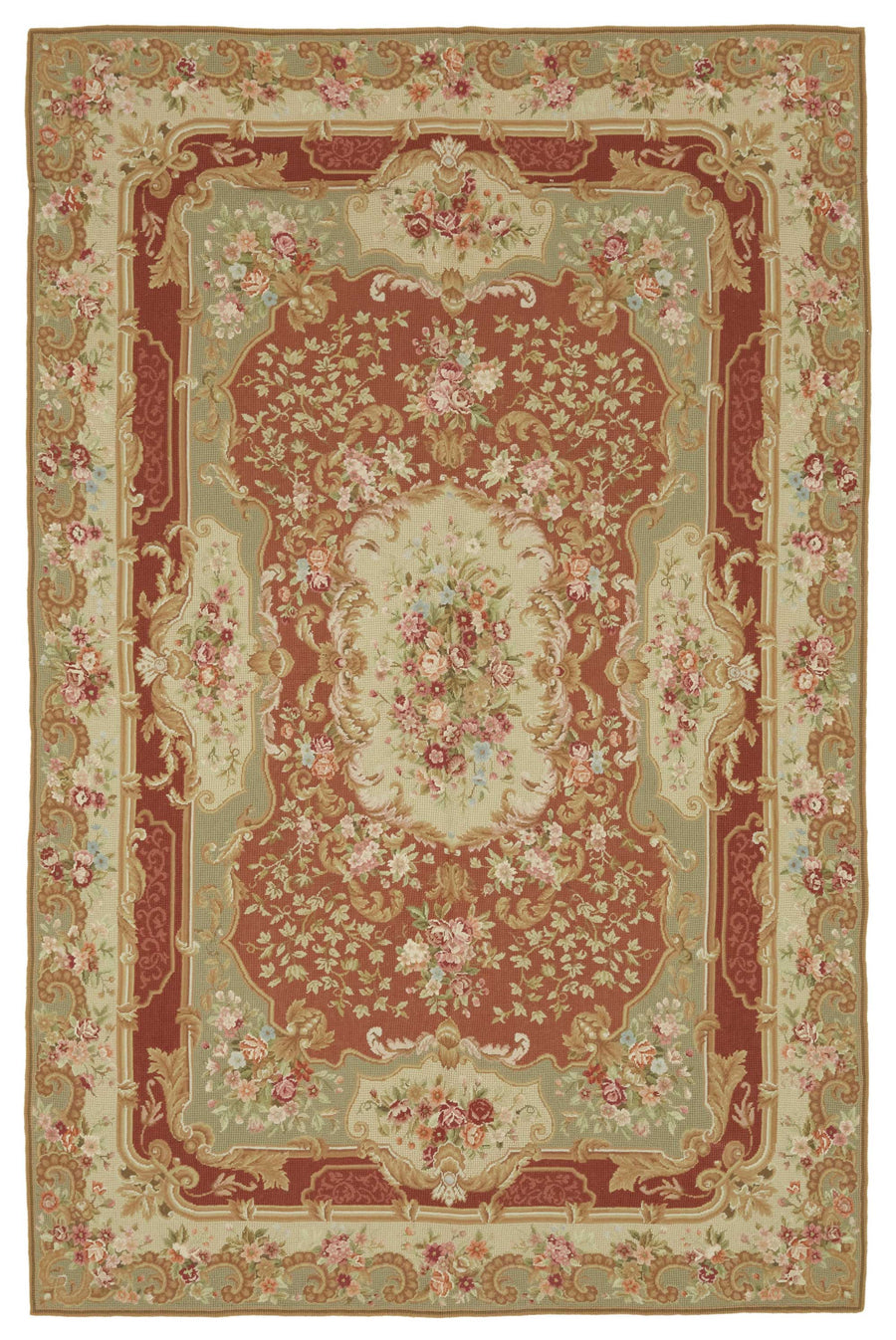 Mevri Kırmızı Bej Çiçek Desenli Yün Pamuk El Dokuma Halı 180x280 cm