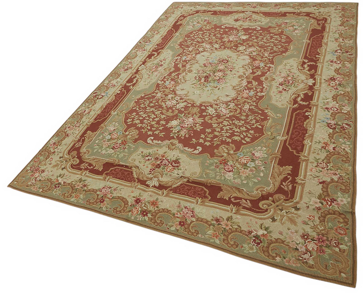 Mevri Kırmızı Bej Çiçek Desenli Yün Pamuk El Dokuma Halı 180x280 cm – doku yakın çekim