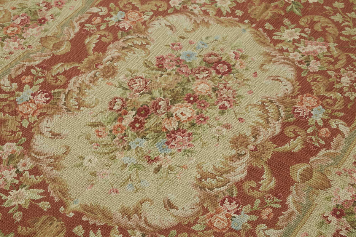 Mevri Kırmızı Bej Çiçek Desenli Yün Pamuk El Dokuma Halı 180x280 cm – mekânda kullanım
