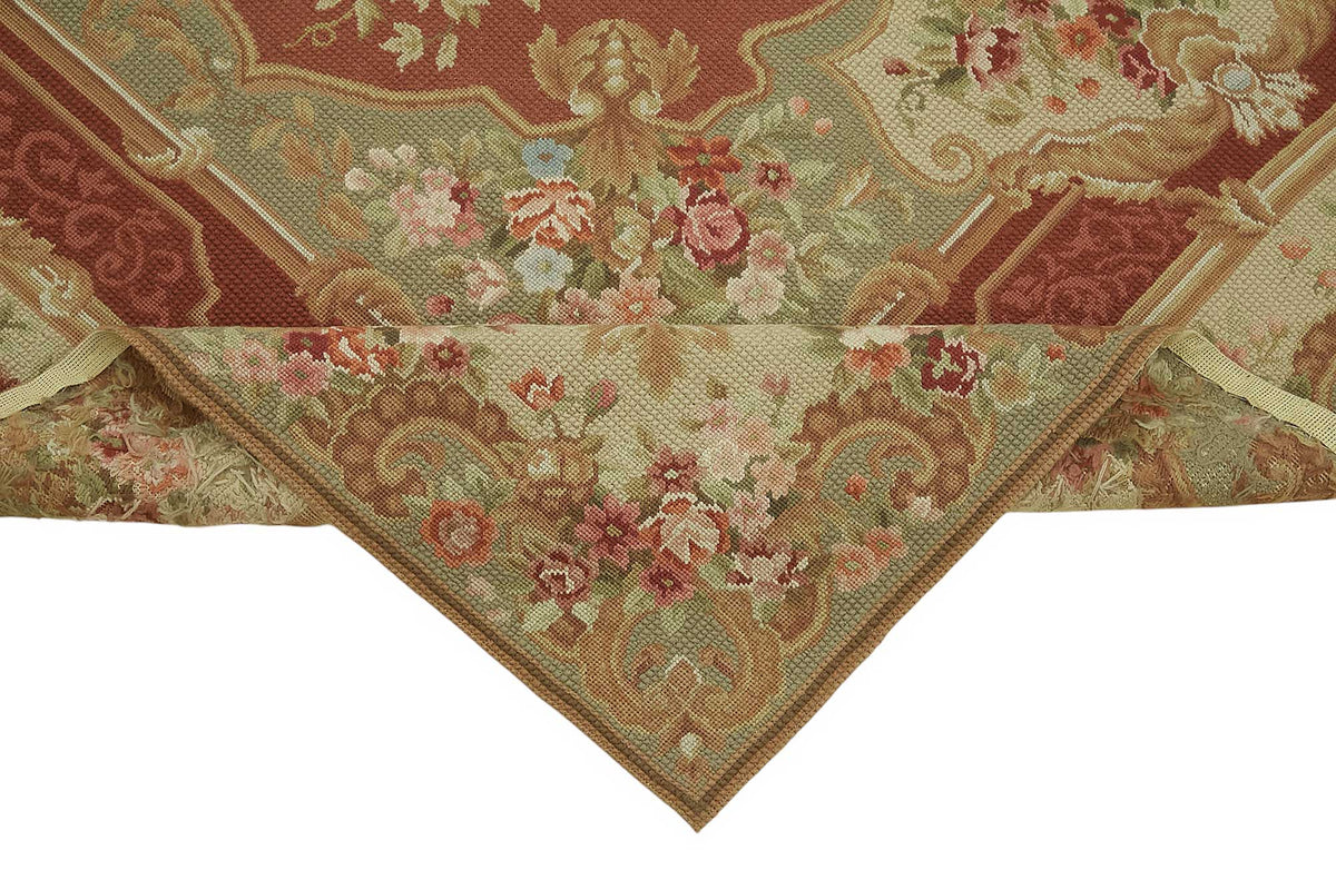 Mevri Kırmızı Bej Çiçek Desenli Yün Pamuk El Dokuma Halı 180x280 cm – kenar detayı