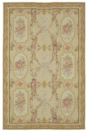 Mevri Çiçek Desenli Bej ve Pembe Needlepoint Halı 177x277 cm