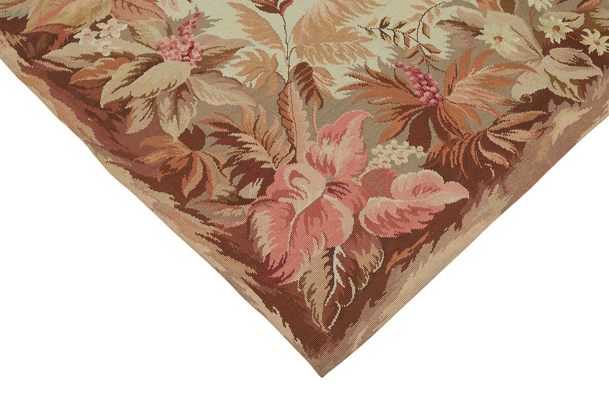 Mevri Çiçek Desenli Düz Kahverengi Halı Bej Renk 184x263 cm – detay görünümü