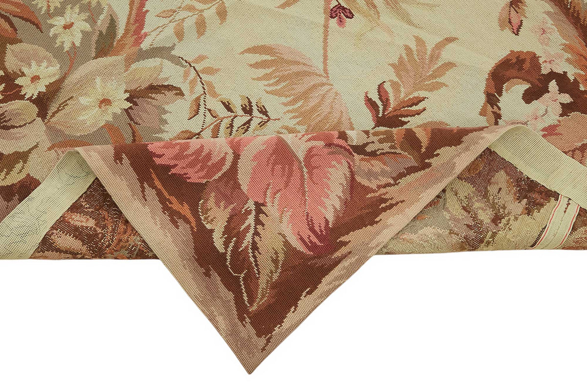 Mevri Çiçek Desenli Düz Kahverengi Halı Bej Renk 184x263 cm – kenar detayı