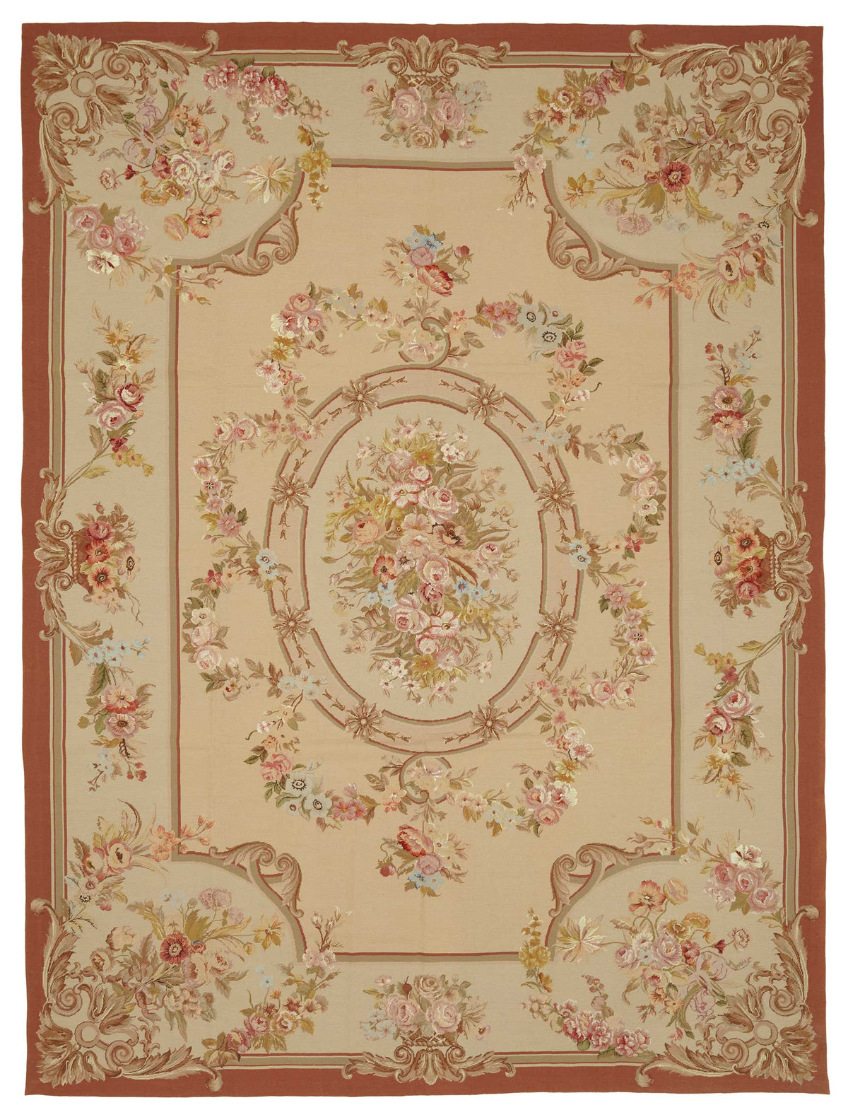 Mevri Bej Zeminli Çok Renkli Çiçekli Vintage Halı 276x369 cm