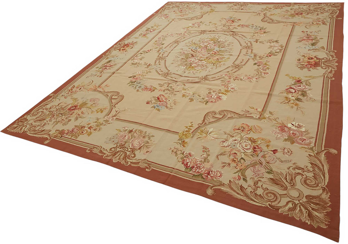 Mevri Bej Zeminli Çok Renkli Çiçekli Vintage Halı 276x369 cm – doku yakın çekim