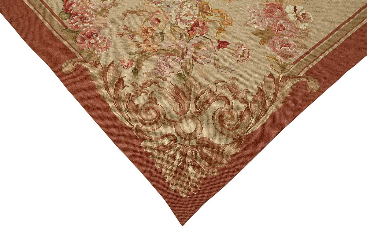 Mevri Bej Zeminli Çok Renkli Çiçekli Vintage Halı 276x369 cm – detay görünümü