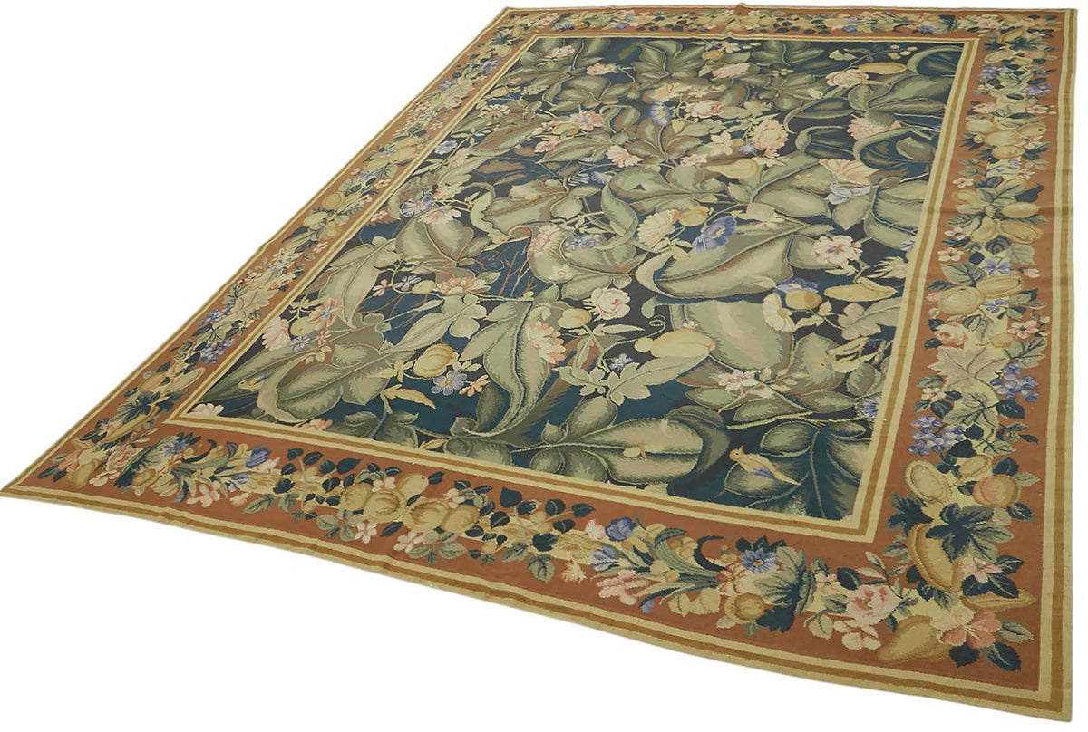 Mevri Lacivert Çiçek Desenli Klasik El Dokuma Halı 231x290 cm – doku yakın çekim