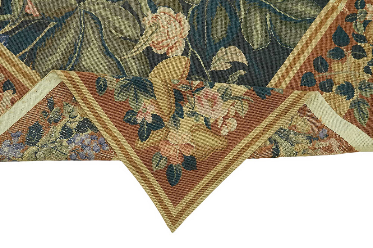 Mevri Lacivert Çiçek Desenli Klasik El Dokuma Halı 231x290 cm – kenar detayı