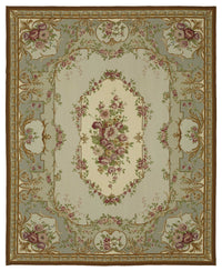Mevri Gri Bej Halı Pembe Yeşil Çiçekli El Dokuma 243x302 cm