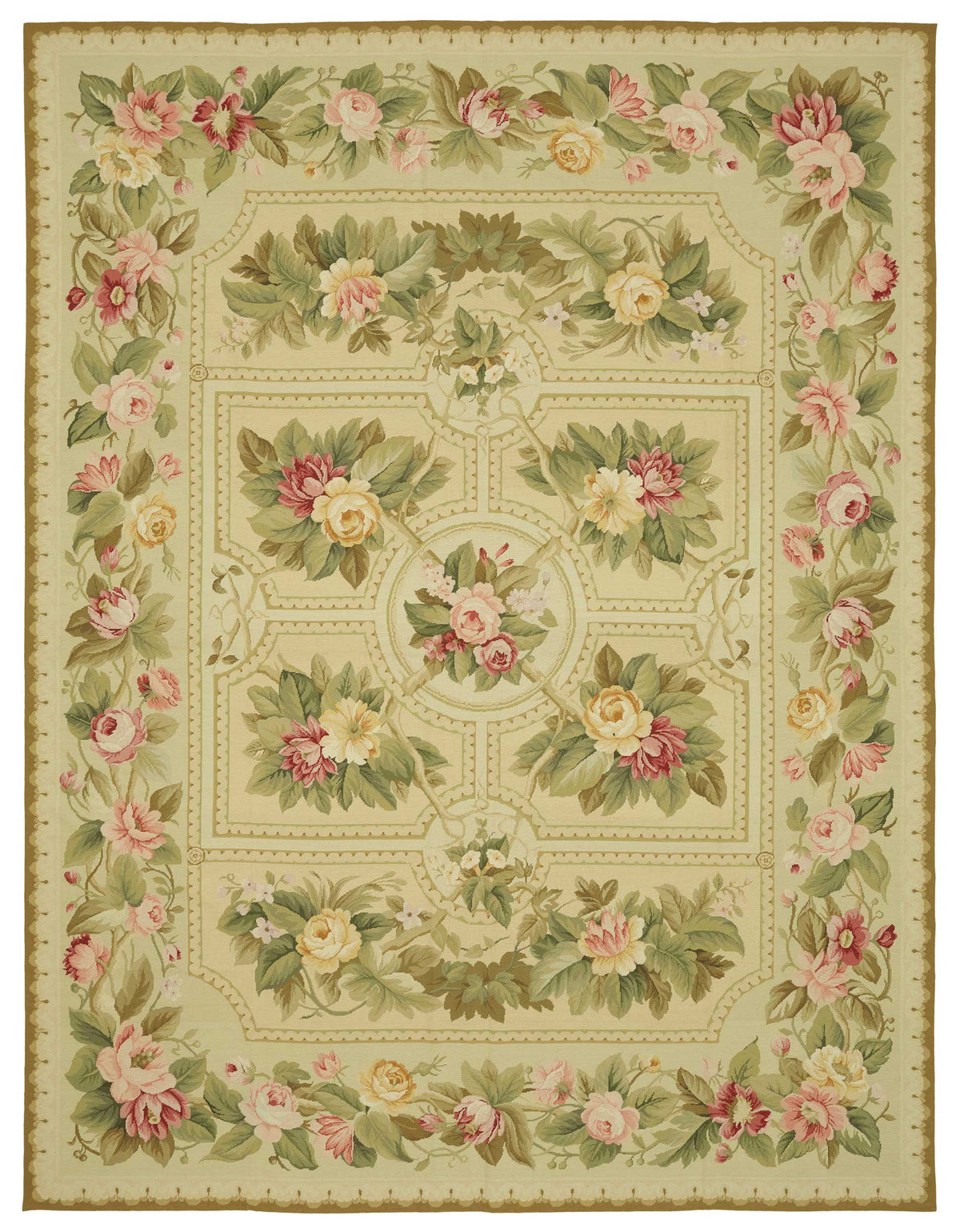 Mevri Needlepoint Bej Çiçek Desenli El Dokuma Halı 270x352 cm