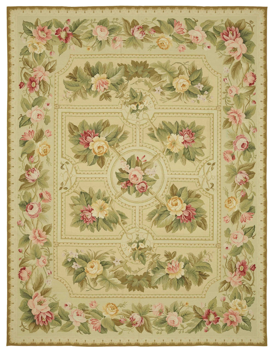 Mevri Needlepoint Bej Çiçek Desenli El Dokuma Halı 270x352 cm