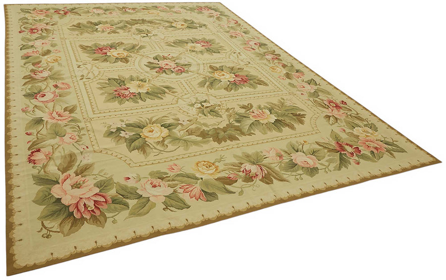 Mevri Needlepoint Bej Çiçek Desenli El Dokuma Halı 270x352 cm – genel görünüm