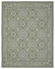 Mevri Açık Gri ve Yeşil Madalyon Desenli Düz Dokuma Halı 242x308 cm