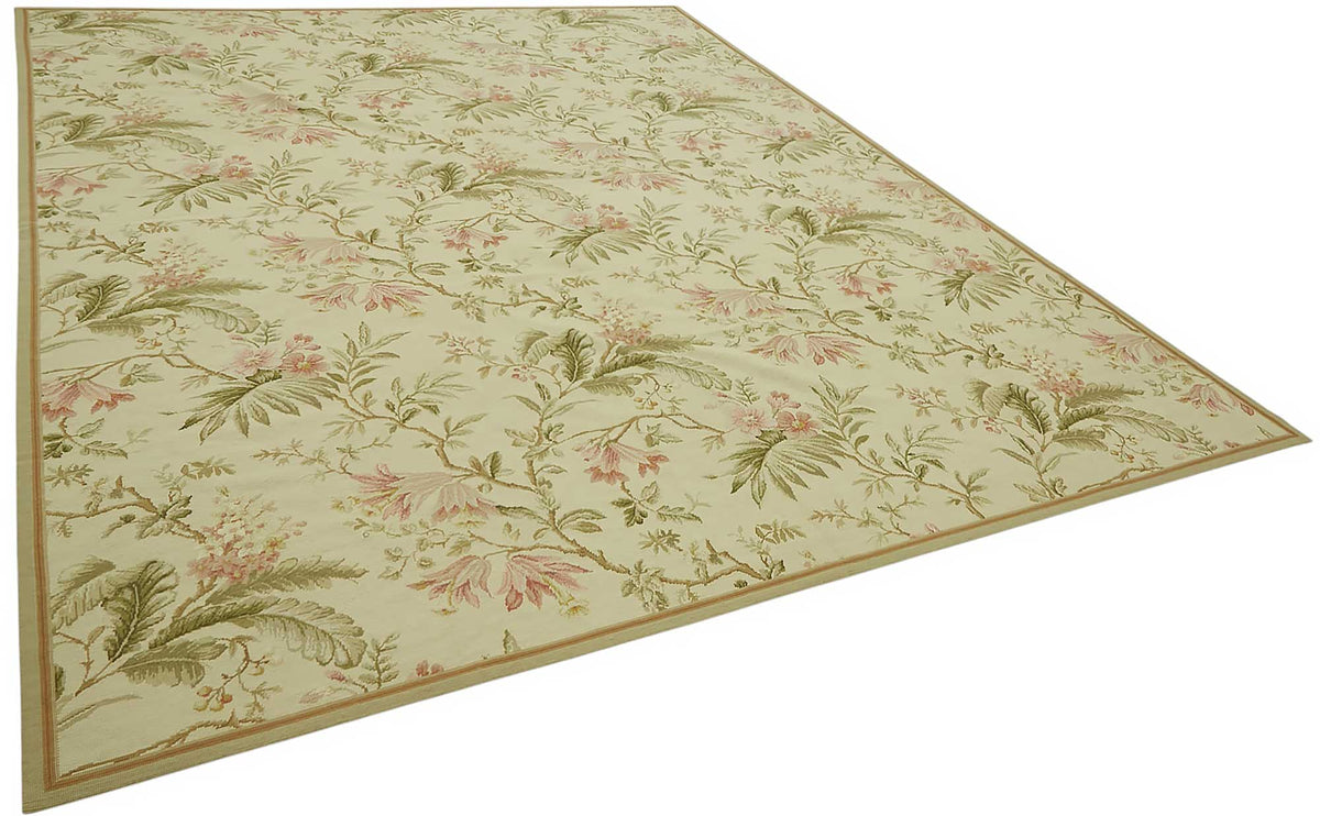 Mevri Krem Yeşil Klasik Çiçekli El Dokuma Halı 279x357 cm – genel görünüm