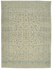 Rusvo Çiçek Desenli Bej Mavi El Dokuma Vintage Halı 280x386 cm