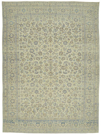 Rusvo Çiçek Desenli Bej Mavi El Dokuma Vintage Halı 280x386 cm