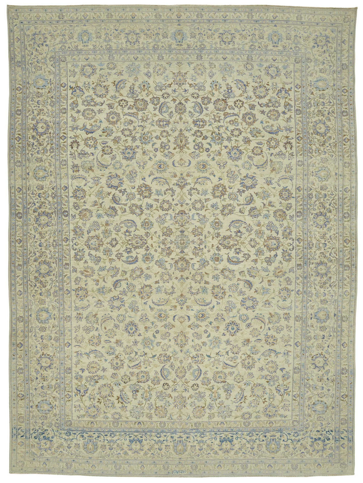 Rusvo Çiçek Desenli Bej Mavi El Dokuma Vintage Halı 280x386 cm