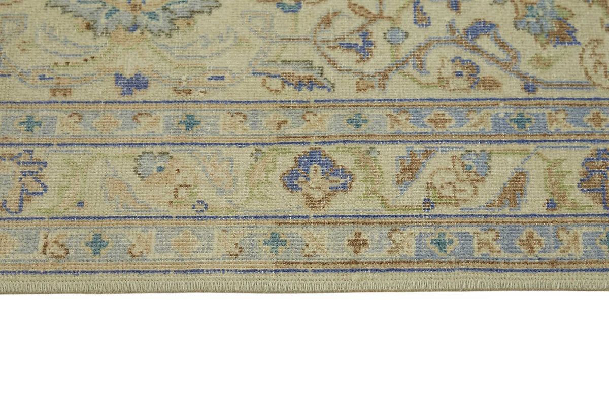 Rusvo Çiçek Desenli Bej Mavi El Dokuma Vintage Halı 280x386 cm – farklı açı