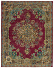 Rusvo Vintage Bordo Bej Madalyon Desenli Düz Dokuma Halı 301x388 cm