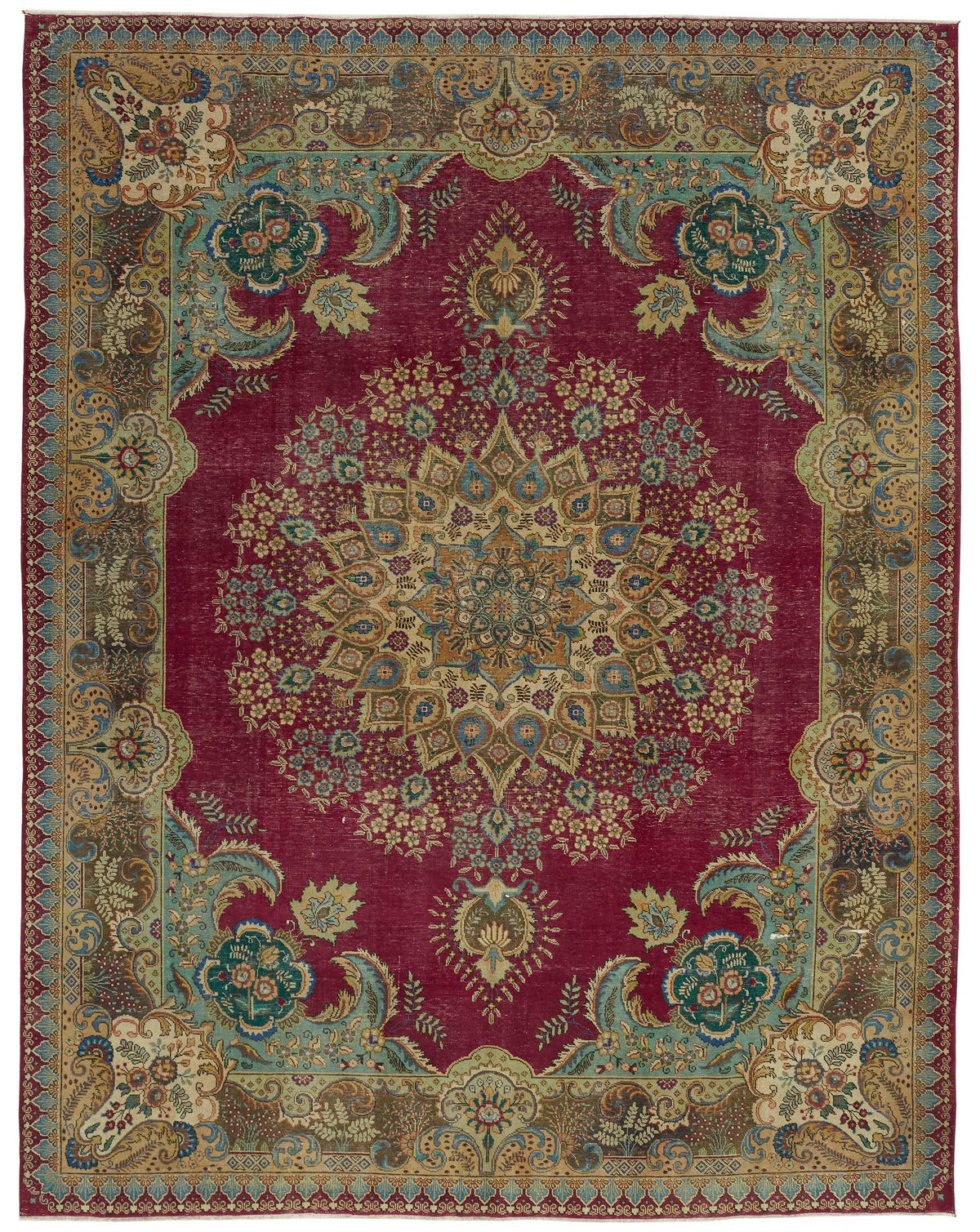 Rusvo Vintage Bordo Bej Madalyon Desenli Düz Dokuma Halı 301x388 cm
