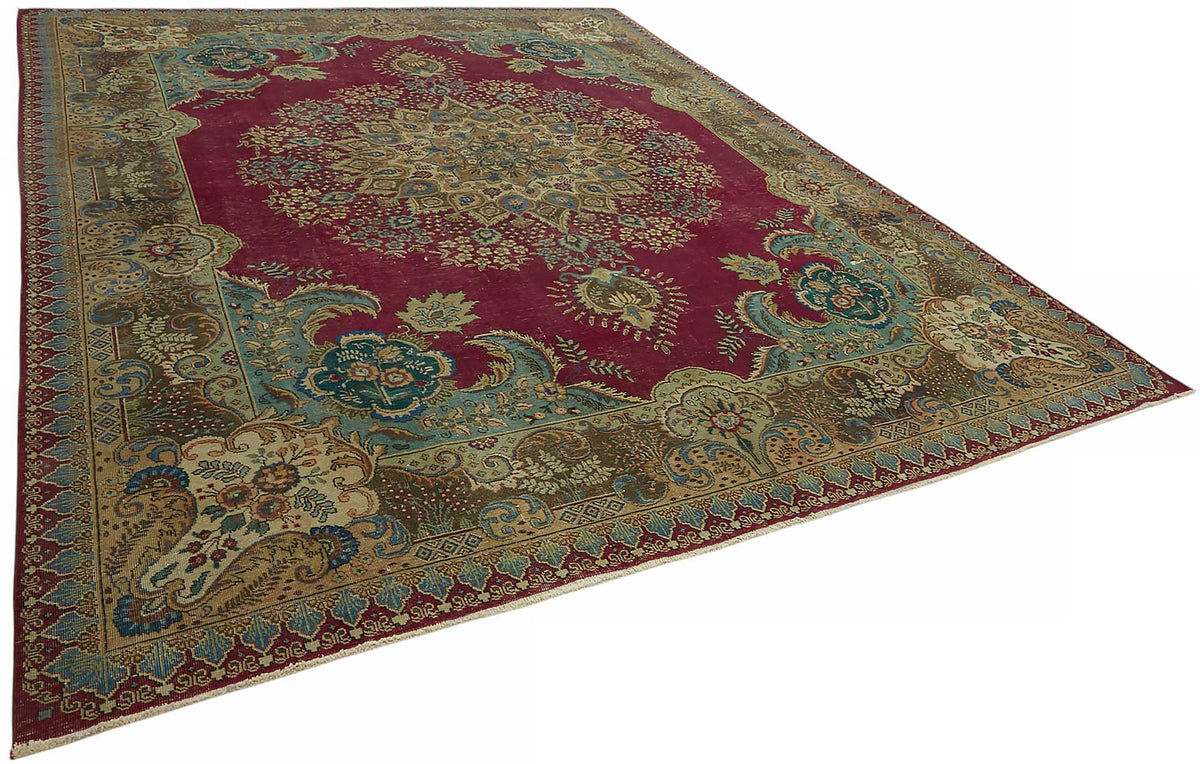 Rusvo Vintage Bordo Bej Madalyon Desenli Düz Dokuma Halı 301x388 cm – genel görünüm
