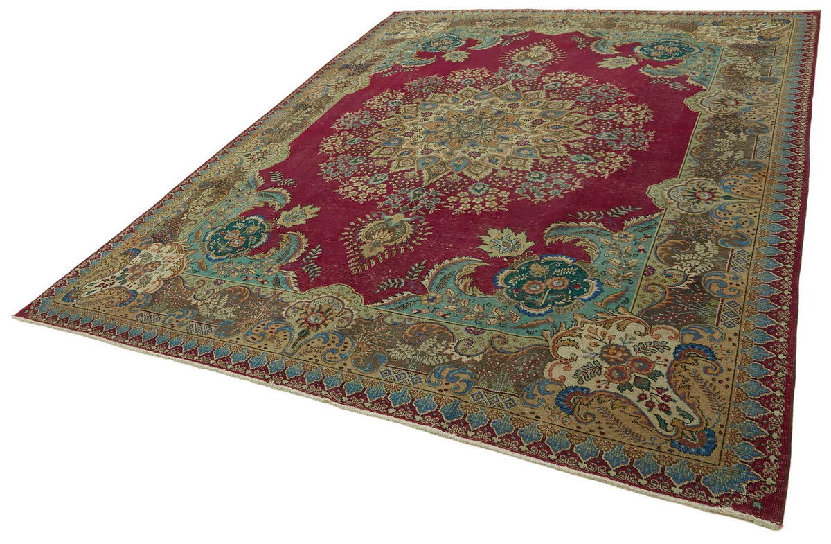 Rusvo Vintage Bordo Bej Madalyon Desenli Düz Dokuma Halı 301x388 cm – doku yakın çekim