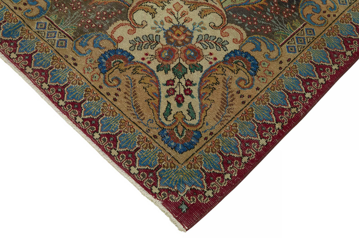 Rusvo Vintage Bordo Bej Madalyon Desenli Düz Dokuma Halı 301x388 cm – detay görünümü