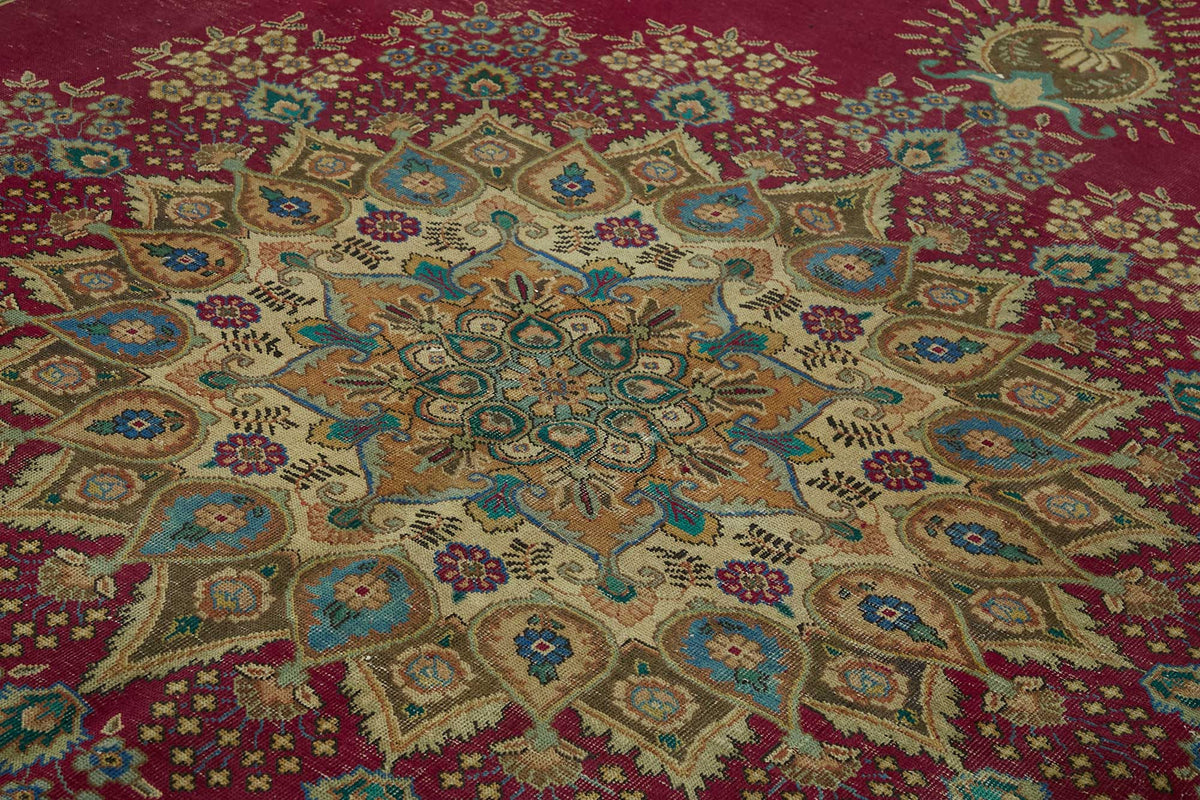 Rusvo Vintage Bordo Bej Madalyon Desenli Düz Dokuma Halı 301x388 cm – mekânda kullanım
