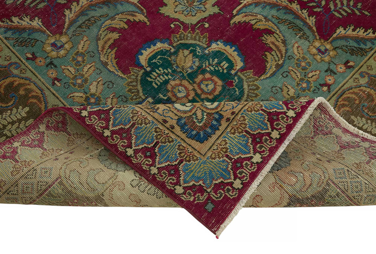 Rusvo Vintage Bordo Bej Madalyon Desenli Düz Dokuma Halı 301x388 cm – kenar detayı
