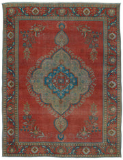 Rusvo Vintage Kırmızı Mavi Madalyon Desenli El Dokuma Halı 291x384 cm