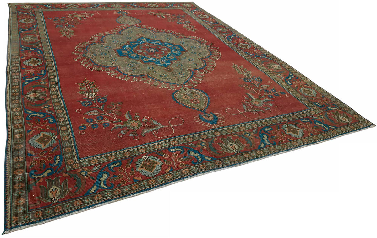 Rusvo Vintage Kırmızı Mavi Madalyon Desenli El Dokuma Halı 291x384 cm – genel görünüm