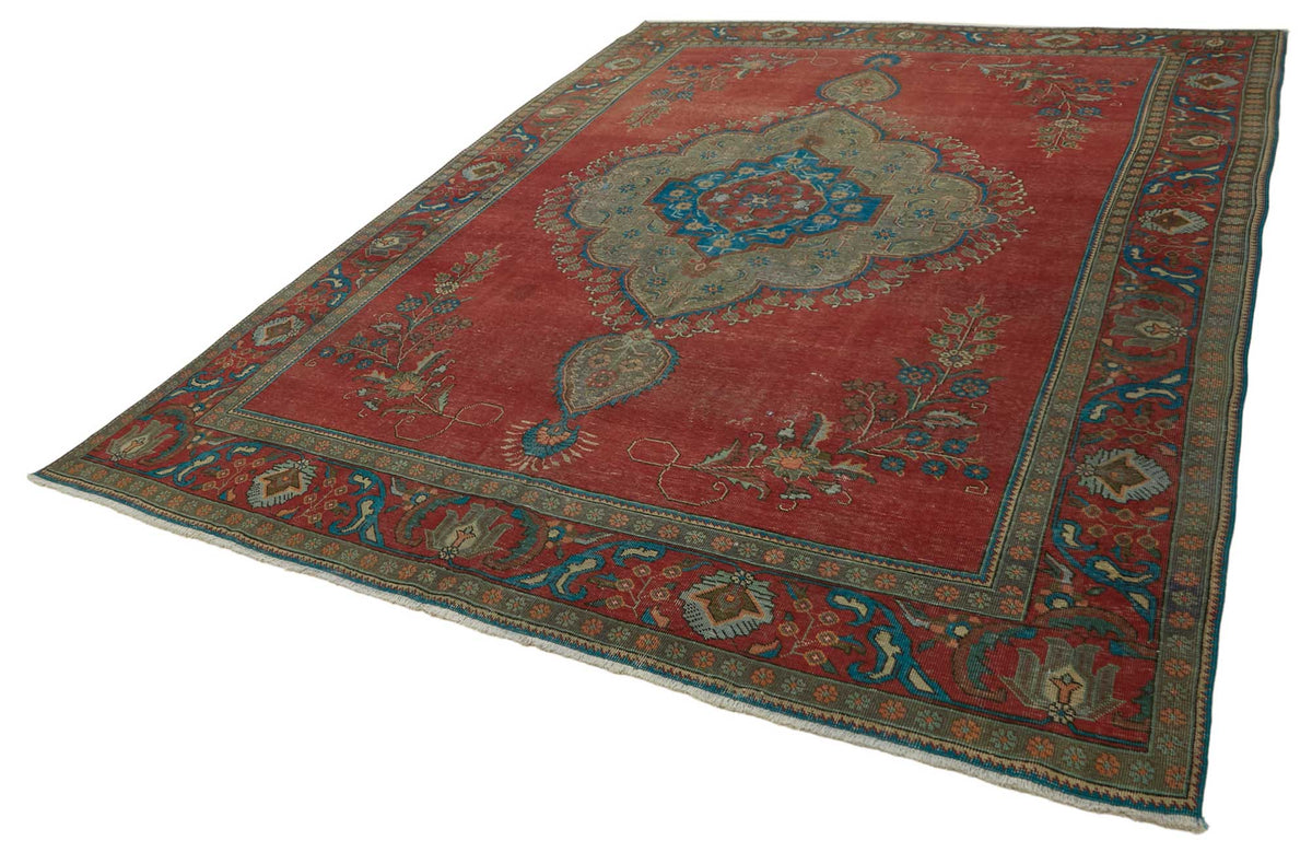 Rusvo Vintage Kırmızı Mavi Madalyon Desenli El Dokuma Halı 291x384 cm – doku yakın çekim