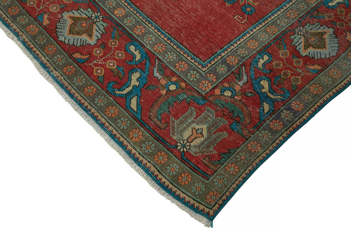 Rusvo Vintage Kırmızı Mavi Madalyon Desenli El Dokuma Halı 291x384 cm – detay görünümü