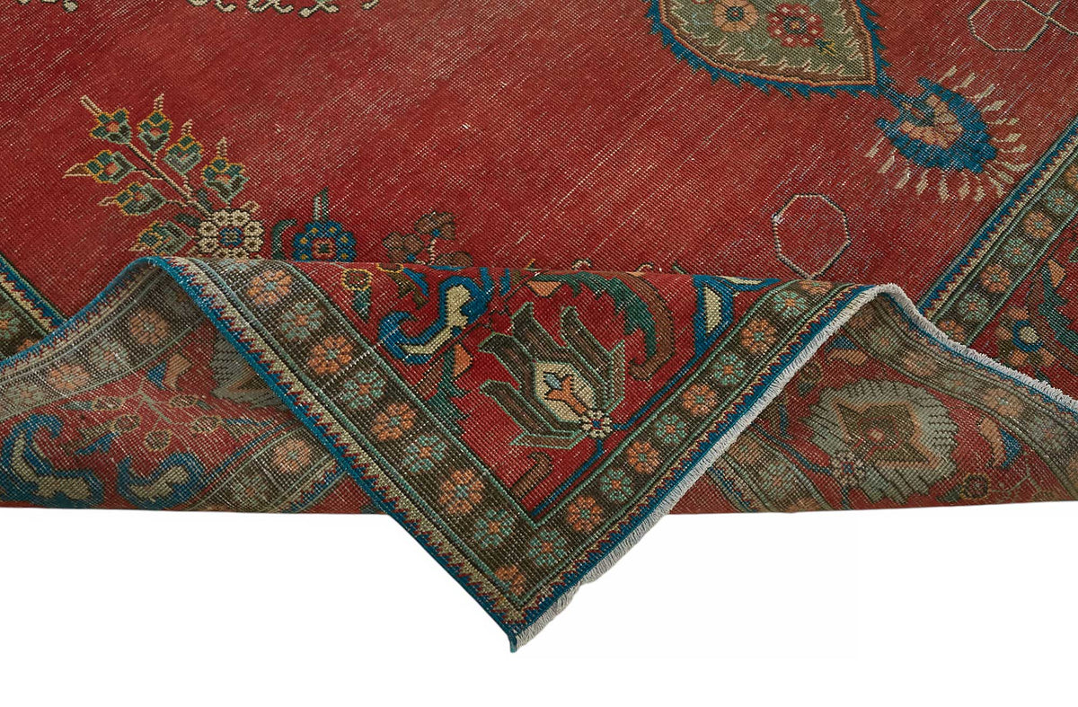 Rusvo Vintage Kırmızı Mavi Madalyon Desenli El Dokuma Halı 291x384 cm – kenar detayı
