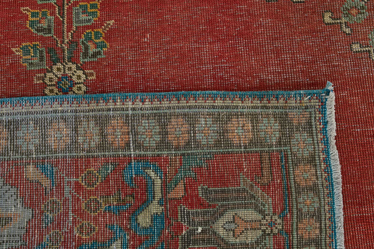 Rusvo Vintage Kırmızı Mavi Madalyon Desenli El Dokuma Halı 291x384 cm – arka yüz görünümü