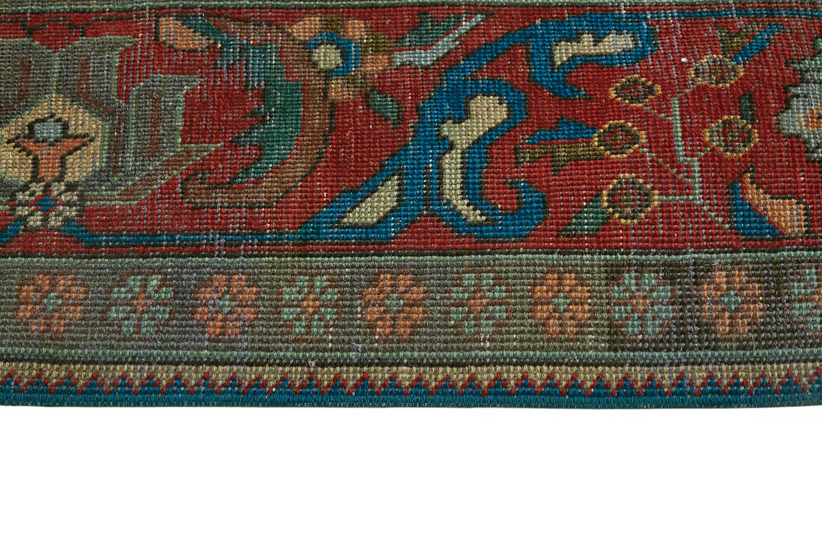 Rusvo Vintage Kırmızı Mavi Madalyon Desenli El Dokuma Halı 291x384 cm – farklı açı