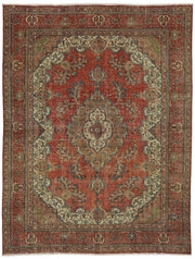 Rusvo Kırmızı Bej Madalyon Desenli El Dokuma Halı 285x367 cm