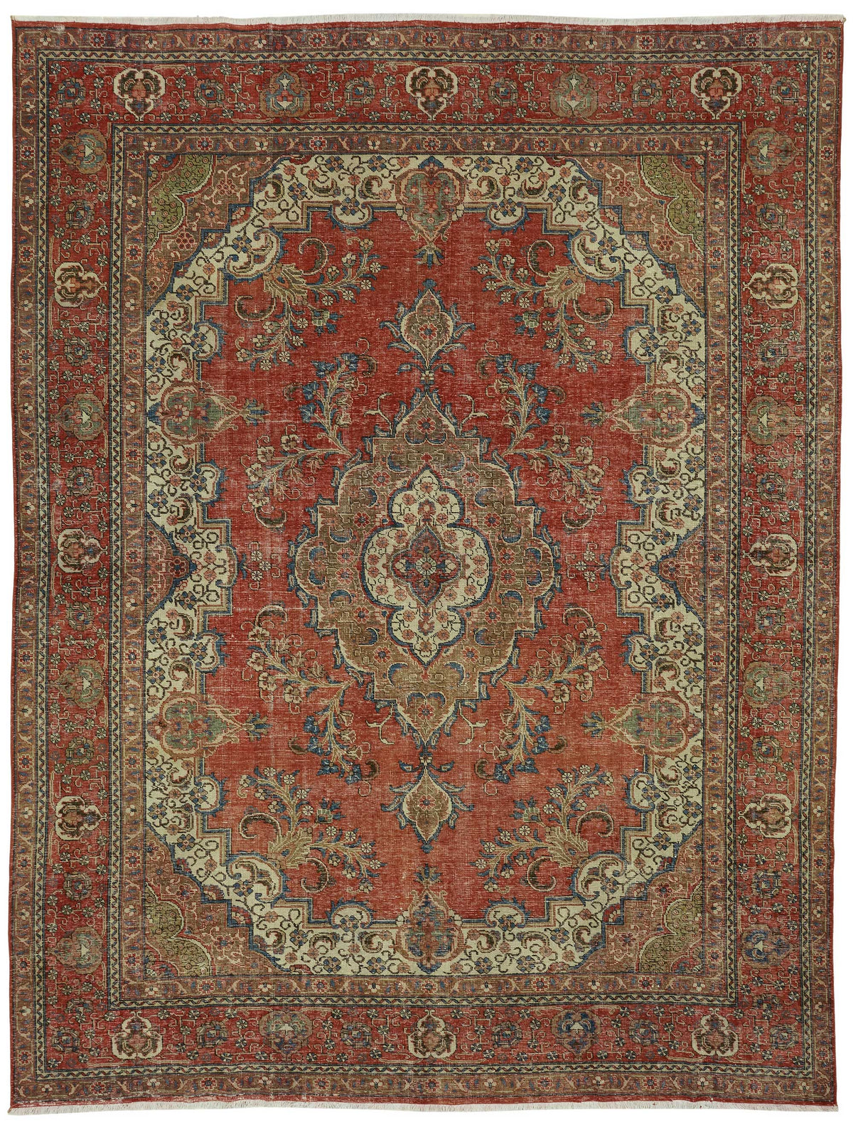 Rusvo Kırmızı Bej Madalyon Desenli El Dokuma Halı 285x367 cm