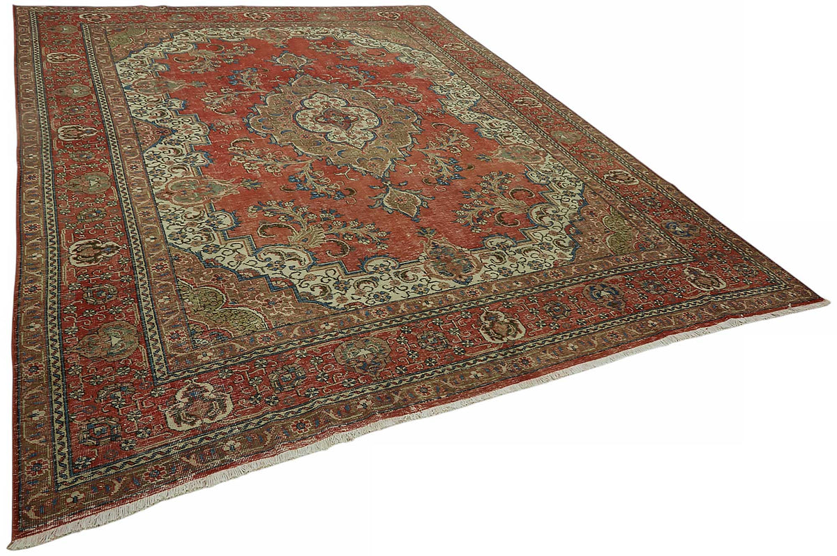 Rusvo Kırmızı Bej Madalyon Desenli El Dokuma Halı 285x367 cm – genel görünüm