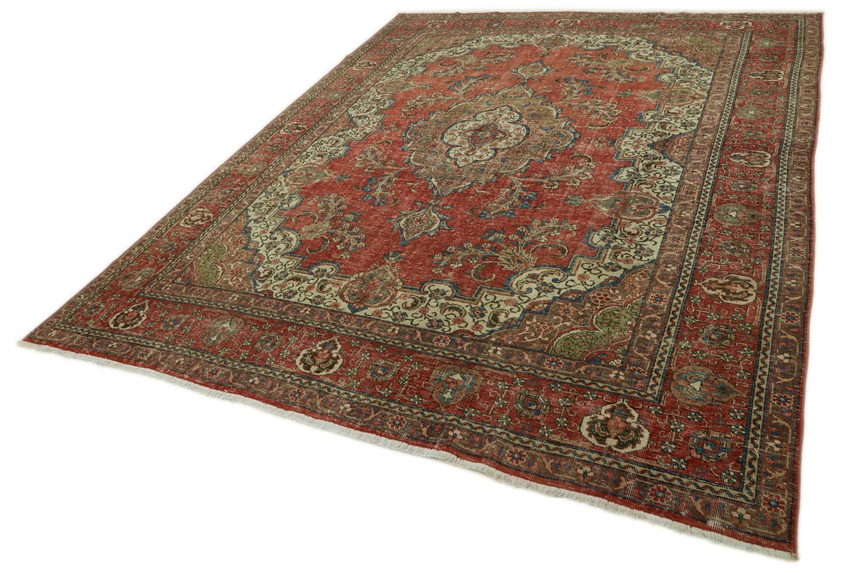Rusvo Kırmızı Bej Madalyon Desenli El Dokuma Halı 285x367 cm – doku yakın çekim