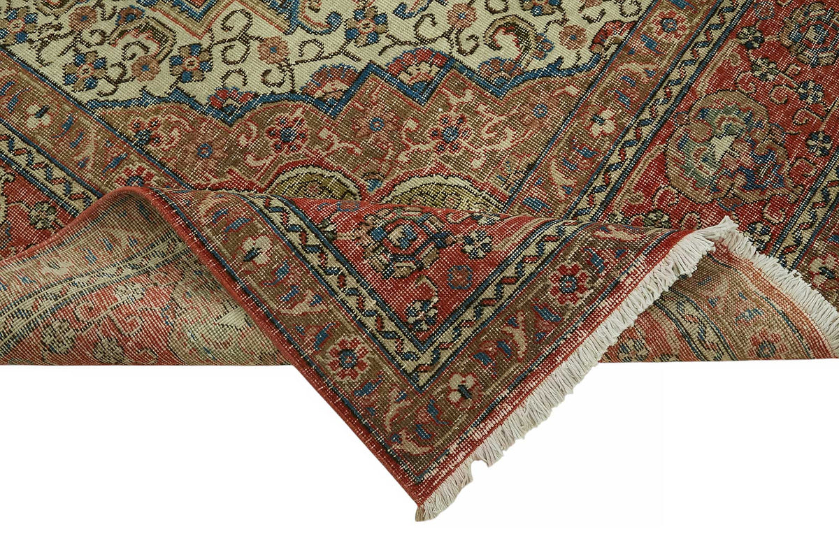 Rusvo Kırmızı Bej Madalyon Desenli El Dokuma Halı 285x367 cm – kenar detayı
