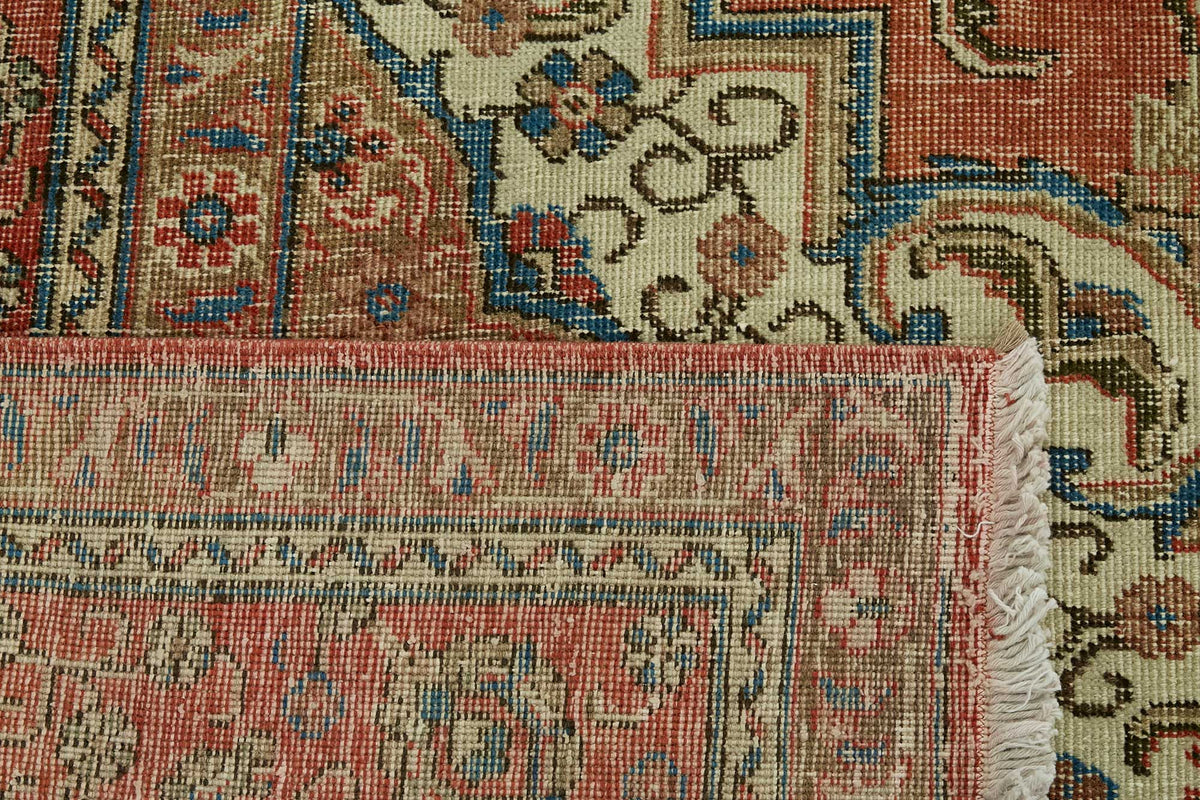 Rusvo Kırmızı Bej Madalyon Desenli El Dokuma Halı 285x367 cm – arka yüz görünümü