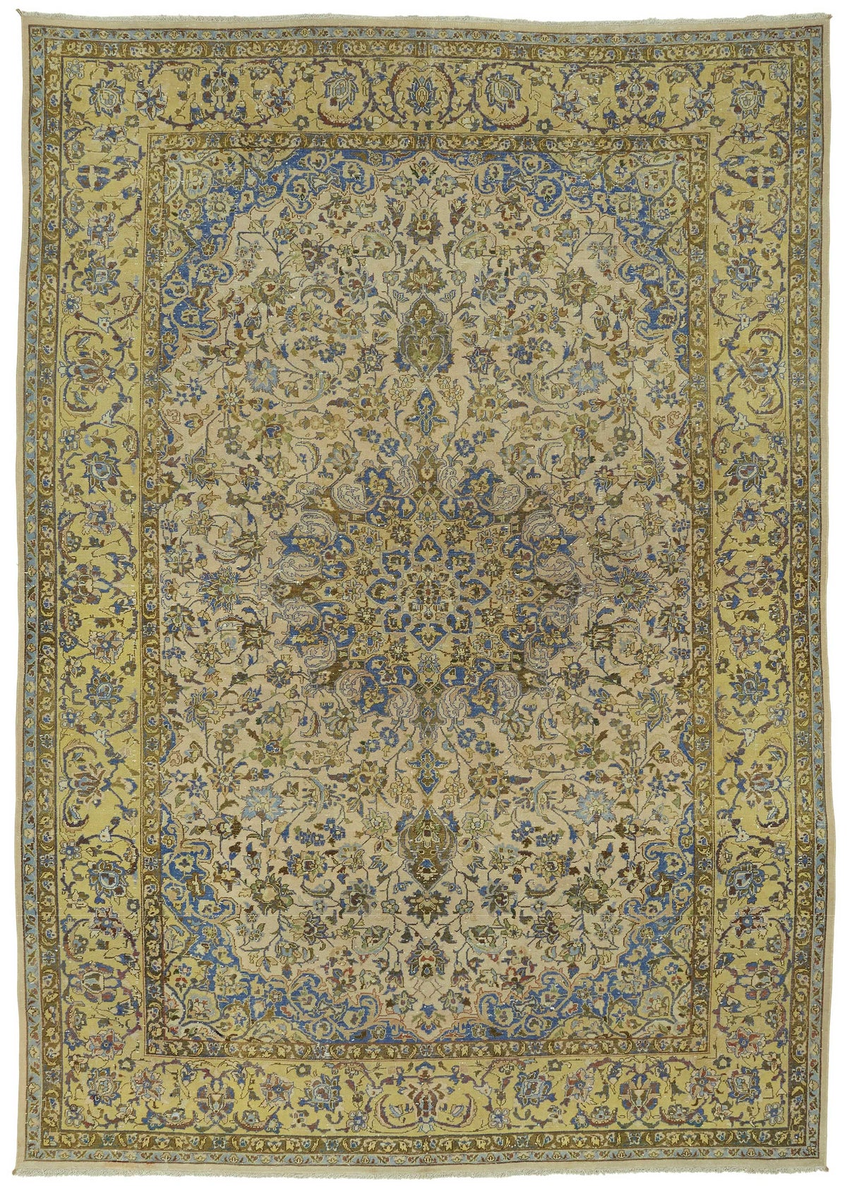 Rusvo Bej Halı Gold ve Lacivert Desenli El Dokuma 288x410 cm