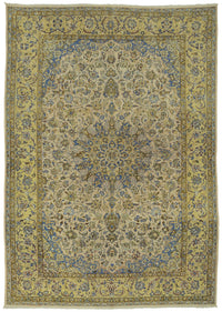 Rusvo Bej Halı Gold ve Lacivert Desenli El Dokuma 288x410 cm