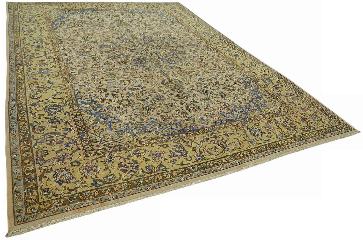 Rusvo Bej Halı Gold ve Lacivert Desenli El Dokuma 288x410 cm – genel görünüm