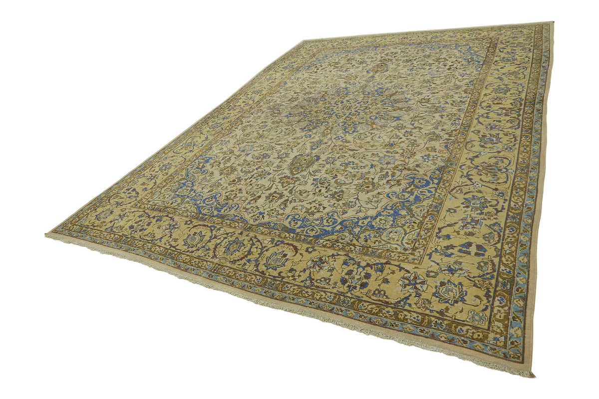 Rusvo Bej Halı Gold ve Lacivert Desenli El Dokuma 288x410 cm – doku yakın çekim